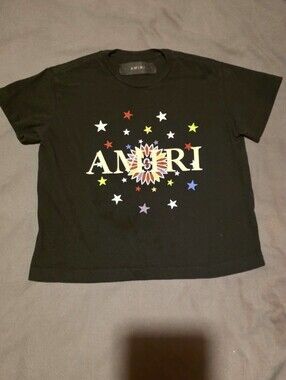 AMIRI Black Tee with Multicolor Starburst Logo